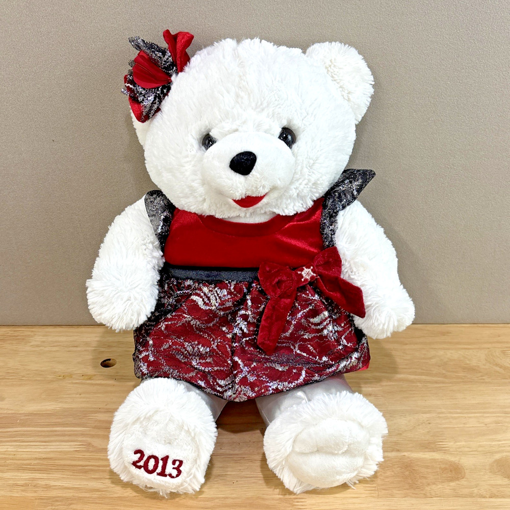 Snowflake Teddy Bear 2013 Plush White Fur Red & Silver Dress Holiday